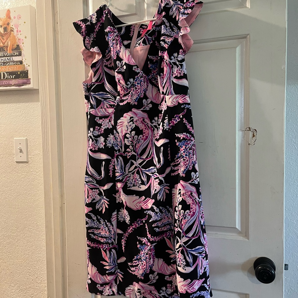Floral Ruffle Dress in Black and Pink